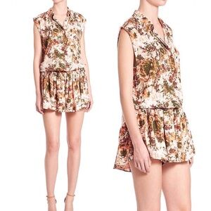 Prose & Poetry Sleeveless Button Romper Cottagecore Painterly Floral Abstract